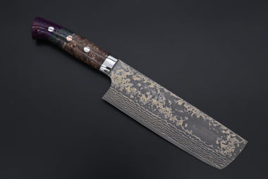 Takeshi Saji Nakiri Takeshi Saji SUMMIT ― Limited Edition Custom Series SMT-1154 VG-10W Multi-Colored Golden-Rainbow Damascus Nakiri 165mm (6.4 Inch)