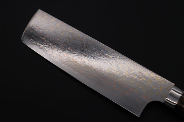 Takeshi Saji Nakiri Takeshi Saji SUMMIT ― Limited Edition Custom Series SMT-1168 VG-10W磨 Multi-Colored Golden-Rainbow Damascus Nakiri 165mm (6.4 Inch)