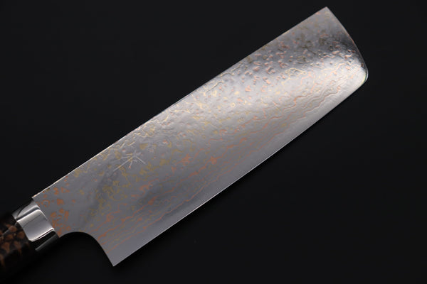 Takeshi Saji Nakiri Takeshi Saji SUMMIT ― Limited Edition Custom Series SMT-1168 VG-10W磨 Multi-Colored Golden-Rainbow Damascus Nakiri 165mm (6.4 Inch)