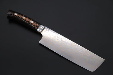 Takeshi Saji Nakiri Takeshi Saji SUMMIT ― Limited Edition Custom Series SMT-1168 VG-10W磨 Multi-Colored Golden-Rainbow Damascus Nakiri 165mm (6.4 Inch)