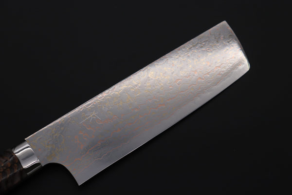 Takeshi Saji Nakiri Takeshi Saji SUMMIT ― Limited Edition Custom Series SMT-1169 VG-10W磨 Multi-Colored Golden-Rainbow Damascus Nakiri 165mm (6.4 Inch)