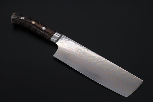 Takeshi Saji Nakiri Takeshi Saji SUMMIT ― Limited Edition Custom Series SMT-1169 VG-10W磨 Multi-Colored Golden-Rainbow Damascus Nakiri 165mm (6.4 Inch)