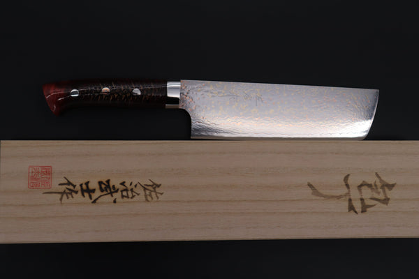 Takeshi Saji Nakiri Takeshi Saji SUMMIT ― Limited Edition Custom Series SMT-1170 VG-10W磨 Multi-Colored Golden-Rainbow Damascus Nakiri 165mm (6.4 Inch)