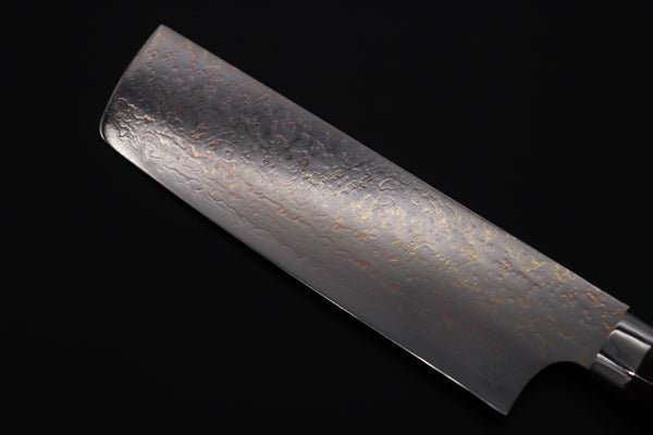 Takeshi Saji Nakiri Takeshi Saji SUMMIT ― Limited Edition Custom Series SMT-1170 VG-10W磨 Multi-Colored Golden-Rainbow Damascus Nakiri 165mm (6.4 Inch)