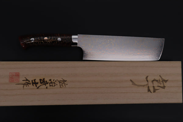 Takeshi Saji Nakiri Takeshi Saji SUMMIT ― Limited Edition Custom Series SMT-1171 VG-10W磨 Multi-Colored Golden-Rainbow Damascus Nakiri 165mm (6.4 Inch)