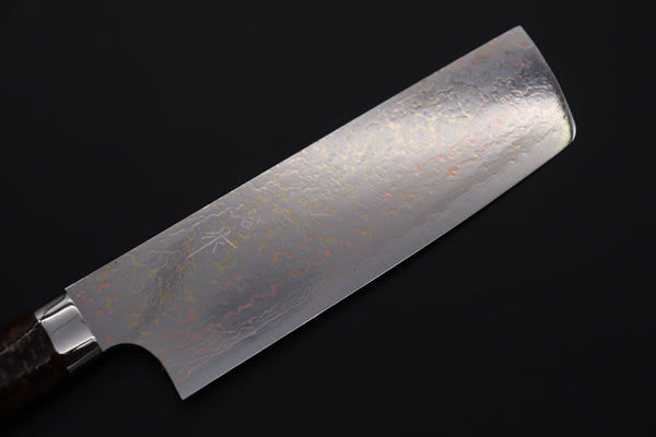 Takeshi Saji Nakiri Takeshi Saji SUMMIT ― Limited Edition Custom Series SMT-1171 VG-10W磨 Multi-Colored Golden-Rainbow Damascus Nakiri 165mm (6.4 Inch)