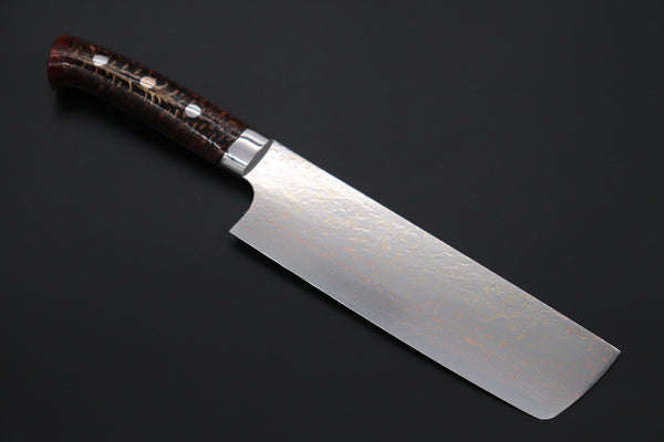 Takeshi Saji Nakiri Takeshi Saji SUMMIT ― Limited Edition Custom Series SMT-1171 VG-10W磨 Multi-Colored Golden-Rainbow Damascus Nakiri 165mm (6.4 Inch)