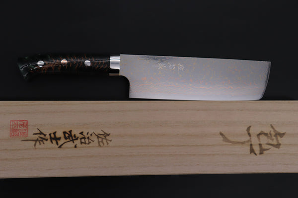 Takeshi Saji Nakiri Takeshi Saji SUMMIT ― Limited Edition Custom Series SMT-1172 VG-10W磨 Multi-Colored Golden-Rainbow Damascus Nakiri 165mm (6.4 Inch)