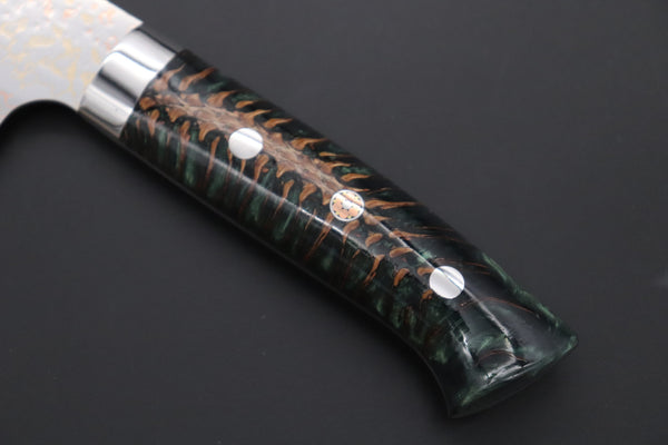 Takeshi Saji Nakiri Takeshi Saji SUMMIT ― Limited Edition Custom Series SMT-1172 VG-10W磨 Multi-Colored Golden-Rainbow Damascus Nakiri 165mm (6.4 Inch)