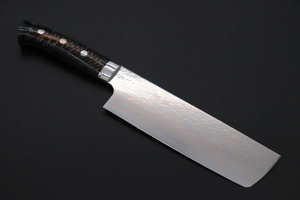 Takeshi Saji Nakiri Takeshi Saji SUMMIT ― Limited Edition Custom Series SMT-1172 VG-10W磨 Multi-Colored Golden-Rainbow Damascus Nakiri 165mm (6.4 Inch)