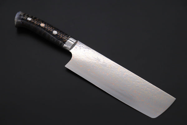 Takeshi Saji Nakiri Takeshi Saji SUMMIT ― Limited Edition Custom Series SMT-1173 VG-10W磨 Multi-Colored Golden-Rainbow Damascus Nakiri 165mm (6.4 Inch)
