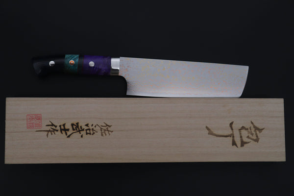 Takeshi Saji Nakiri Takeshi Saji SUMMIT ― Limited Edition Custom Series SMT-1213 VG-10W磨 Multi-Colored Golden-Rainbow Damascus Nakiri 165mm (6.4 Inch)