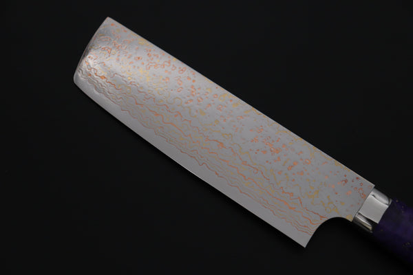 Takeshi Saji Nakiri Takeshi Saji SUMMIT ― Limited Edition Custom Series SMT-1213 VG-10W磨 Multi-Colored Golden-Rainbow Damascus Nakiri 165mm (6.4 Inch)
