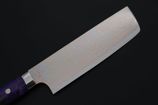 Takeshi Saji Nakiri Takeshi Saji SUMMIT ― Limited Edition Custom Series SMT-1213 VG-10W磨 Multi-Colored Golden-Rainbow Damascus Nakiri 165mm (6.4 Inch)
