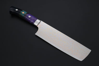 Takeshi Saji Nakiri Takeshi Saji SUMMIT ― Limited Edition Custom Series SMT-1213 VG-10W磨 Multi-Colored Golden-Rainbow Damascus Nakiri 165mm (6.4 Inch)