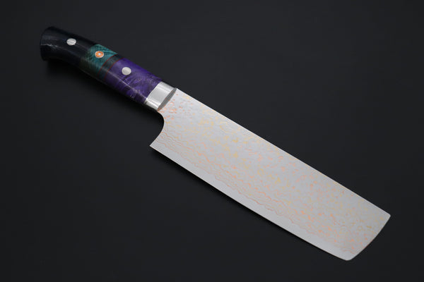 Takeshi Saji Nakiri Takeshi Saji SUMMIT ― Limited Edition Custom Series SMT-1213 VG-10W磨 Multi-Colored Golden-Rainbow Damascus Nakiri 165mm (6.4 Inch)