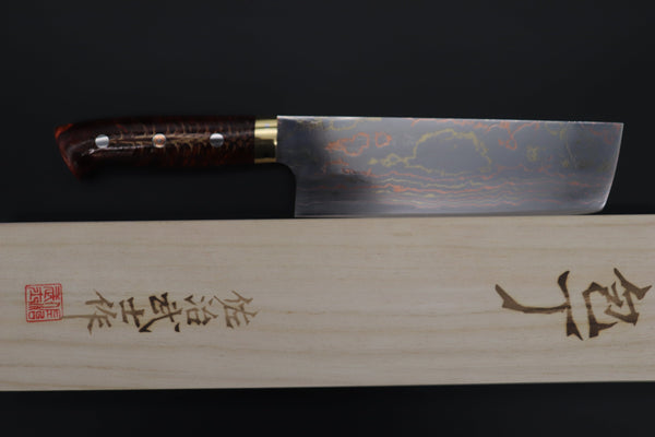 Takeshi Saji Nakiri Takeshi Saji SUMMIT ― Limited Edition Custom Series SMT-832 Blue Steel No.2 Rainbow Damascus Nakiri 165mm (6.4 inch)