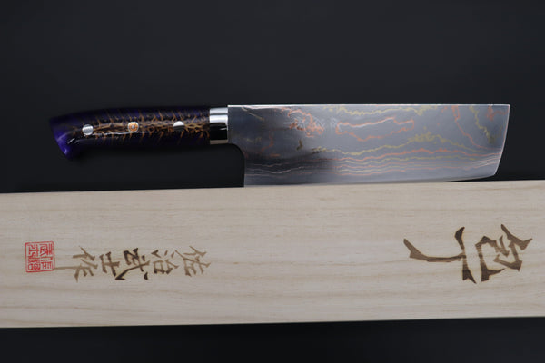 Takeshi Saji Nakiri Takeshi Saji SUMMIT ― Limited Edition Custom Series SMT-834 Blue Steel No.2 Rainbow Damascus Nakiri 165mm (6.4 inch)