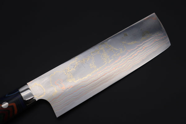 Takeshi Saji Nakiri Takeshi Saji SUMMIT ― Limited Edition Custom Series SMT-837 Blue Steel No.2 Rainbow Damascus Nakiri 165mm (6.4 inch)