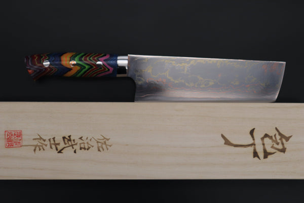 Takeshi Saji Nakiri Takeshi Saji SUMMIT ― Limited Edition Custom Series SMT-838 Blue Steel No.2 Rainbow Damascus Nakiri 165mm (6.4 inch)