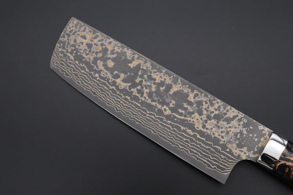 Takeshi Saji Nakiri Takeshi Saji SUMMIT ― Limited Edition Custom Series SMT-953 VG-10W Multi-Colored Golden-Rainbow Damascus Nakiri 165mm (6.4 Inch)