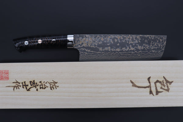 Takeshi Saji Nakiri Takeshi Saji SUMMIT ― Limited Edition Custom Series SMT-953 VG-10W Multi-Colored Golden-Rainbow Damascus Nakiri 165mm (6.4 Inch)
