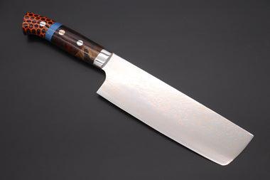 Takeshi Saji Nakiri Takeshi Saji SUMMIT ― Limited Edition Custom Series SMT-992 VG-10W磨 Multi-Colored Golden-Rainbow Damascus Nakiri 165mm (6.4 Inch)