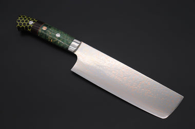 Takeshi Saji Nakiri Takeshi Saji SUMMIT ― Limited Edition Custom Series SMT-993 VG-10W磨 Multi-Colored Golden-Rainbow Damascus Nakiri 165mm (6.4 Inch)