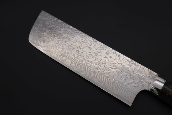 Takeshi Saji Nakiri Takeshi Saji SUMMIT ― Limited Edition Custom Series Summer Edition SMT-1018 R-2 Custom Damascus Nakiri 165mm (6.4 Inch, Ocean Blue Color Stabilized Spruce Cones Hybrid Wood Handle)