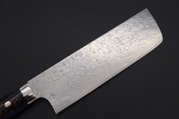 Takeshi Saji Nakiri Takeshi Saji SUMMIT ― Limited Edition Custom Series Summer Edition SMT-1018 R-2 Custom Damascus Nakiri 165mm (6.4 Inch, Ocean Blue Color Stabilized Spruce Cones Hybrid Wood Handle)