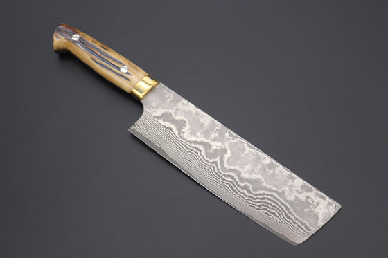 Takeshi Saji Nakiri ST-2N Nakiri 165mm (6.4 inch) / Stag Bone Handle Takeshi Saji VG-10 Custom Damascus Wild Series Nakiri 165mm (6.4 inch, Stag Bone Handle)