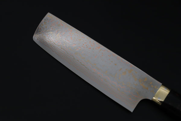 Takeshi Saji Nakiri Nakiri 165mm Takeshi Saji VG-10W Rainbow Damascus Series TS-6 Nakiri 165mm (6.4 Inch, Black and Copper Texture Dupont Corian Handle)