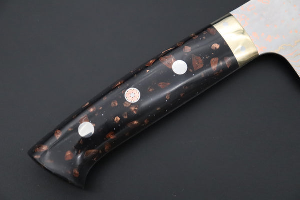Takeshi Saji Nakiri Nakiri 165mm Takeshi Saji VG-10W Rainbow Damascus Series TS-6 Nakiri 165mm (6.4 Inch, Black and Copper Texture Dupont Corian Handle)