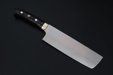 Takeshi Saji Nakiri Nakiri 165mm Takeshi Saji VG-10W Rainbow Damascus Series TS-6 Nakiri 165mm (6.4 Inch, Black and Copper Texture Dupont Corian Handle)