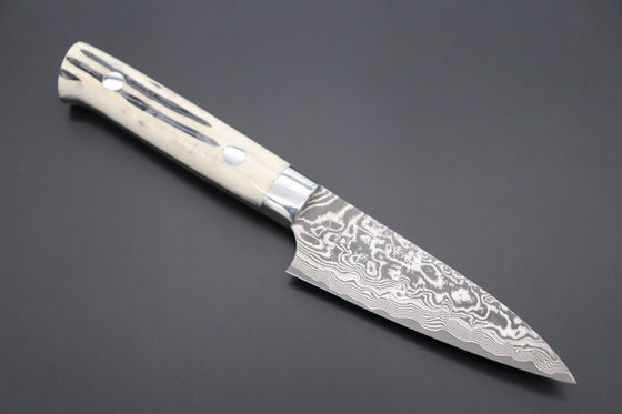 Takeshi Saji Paring SRD-1PS Paring 90mm (3.5 inch) / Stag Bone Handle Takeshi Saji R-2 Custom Black Damascus Wild Series Paring 90mm (3.5 inch, Stag Bone Handle)