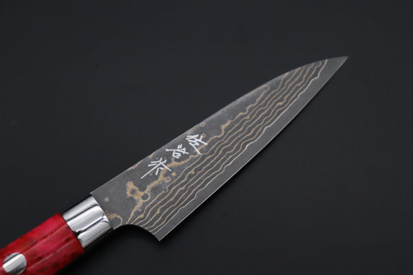 Takeshi Saji Paring Takeshi Saji SUMMIT ― Limited Edition Custom Series SMT-1143 VG-10W Multi-Colored Golden-Rainbow Damascus Paring 95mm (3.7 Inch)