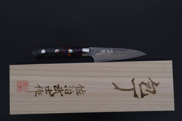 Takeshi Saji Paring Takeshi Saji SUMMIT ― Limited Edition Custom Series SMT-1144 VG-10W Multi-Colored Golden-Rainbow Damascus Paring 95mm (3.7 Inch)