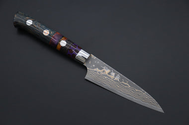 Takeshi Saji Paring Takeshi Saji SUMMIT ― Limited Edition Custom Series SMT-1144 VG-10W Multi-Colored Golden-Rainbow Damascus Paring 95mm (3.7 Inch)