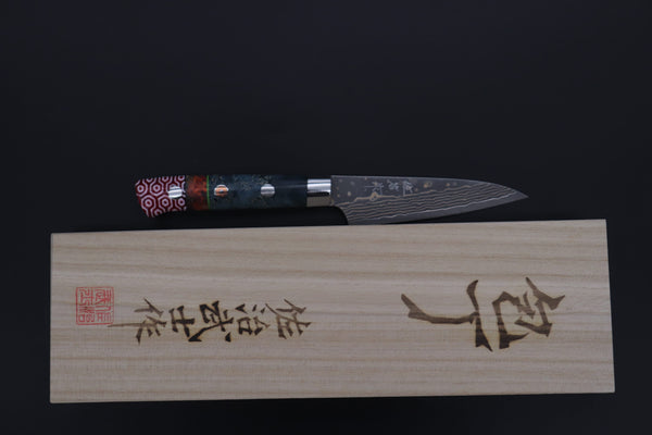 Takeshi Saji Paring Takeshi Saji SUMMIT ― Limited Edition Custom Series SMT-1145 VG-10W Multi-Colored Golden-Rainbow Damascus Paring 95mm (3.7 Inch)