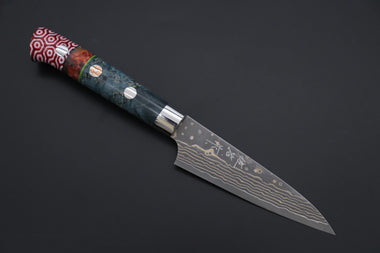 Takeshi Saji Paring Takeshi Saji SUMMIT ― Limited Edition Custom Series SMT-1145 VG-10W Multi-Colored Golden-Rainbow Damascus Paring 95mm (3.7 Inch)