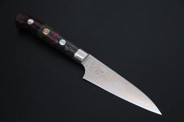Takeshi Saji Paring Takeshi Saji SUMMIT ― Limited Edition Custom Series SMT-1195 VG-10W Multi-Colored Golden-Rainbow Damascus Paring 95mm (3.7 Inch)