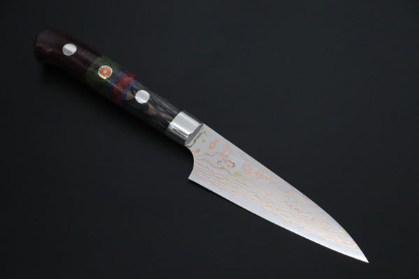 Takeshi Saji Paring Takeshi Saji SUMMIT ― Limited Edition Custom Series SMT-1195 VG-10W Multi-Colored Golden-Rainbow Damascus Paring 95mm (3.7 Inch)