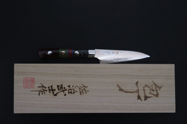 Takeshi Saji Paring Takeshi Saji SUMMIT ― Limited Edition Custom Series SMT-1196 VG-10W Multi-Colored Golden-Rainbow Damascus Paring 95mm (3.7 Inch)