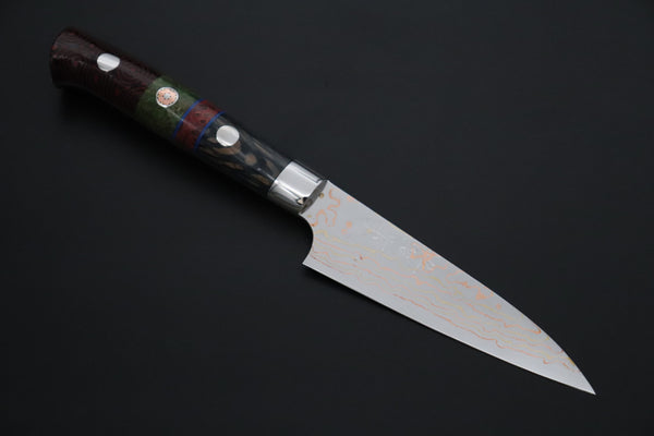 Takeshi Saji Paring Takeshi Saji SUMMIT ― Limited Edition Custom Series SMT-1196 VG-10W Multi-Colored Golden-Rainbow Damascus Paring 95mm (3.7 Inch)