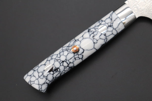 Takeshi Saji Paring Takeshi Saji SUMMIT ― Limited Edition Custom Series Summer Edition SMT-1007 R-2 Custom Damascus Paring 95mm (3.7 Inch, White Ice Turquoise Handle)
