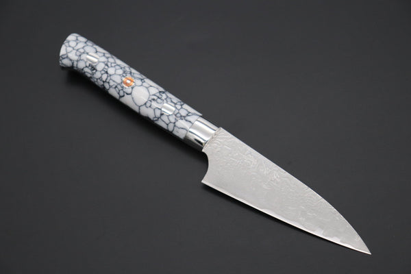 Takeshi Saji Paring Takeshi Saji SUMMIT ― Limited Edition Custom Series Summer Edition SMT-1007 R-2 Custom Damascus Paring 95mm (3.7 Inch, White Ice Turquoise Handle)
