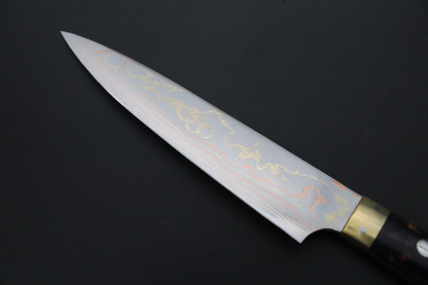 Takeshi Saji Petty Petty 135mm Takeshi Saji Blue Steel No.2 Rainbow Damascus Series TS-1 Petty 135mm (5.3 Inch, Black and Copper Texture Dupont Corian Handle)