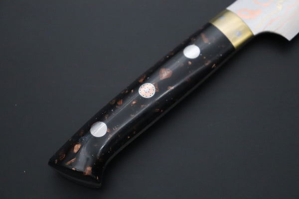 Takeshi Saji Petty Petty 135mm Takeshi Saji Blue Steel No.2 Rainbow Damascus Series TS-1 Petty 135mm (5.3 Inch, Black and Copper Texture Dupont Corian Handle)