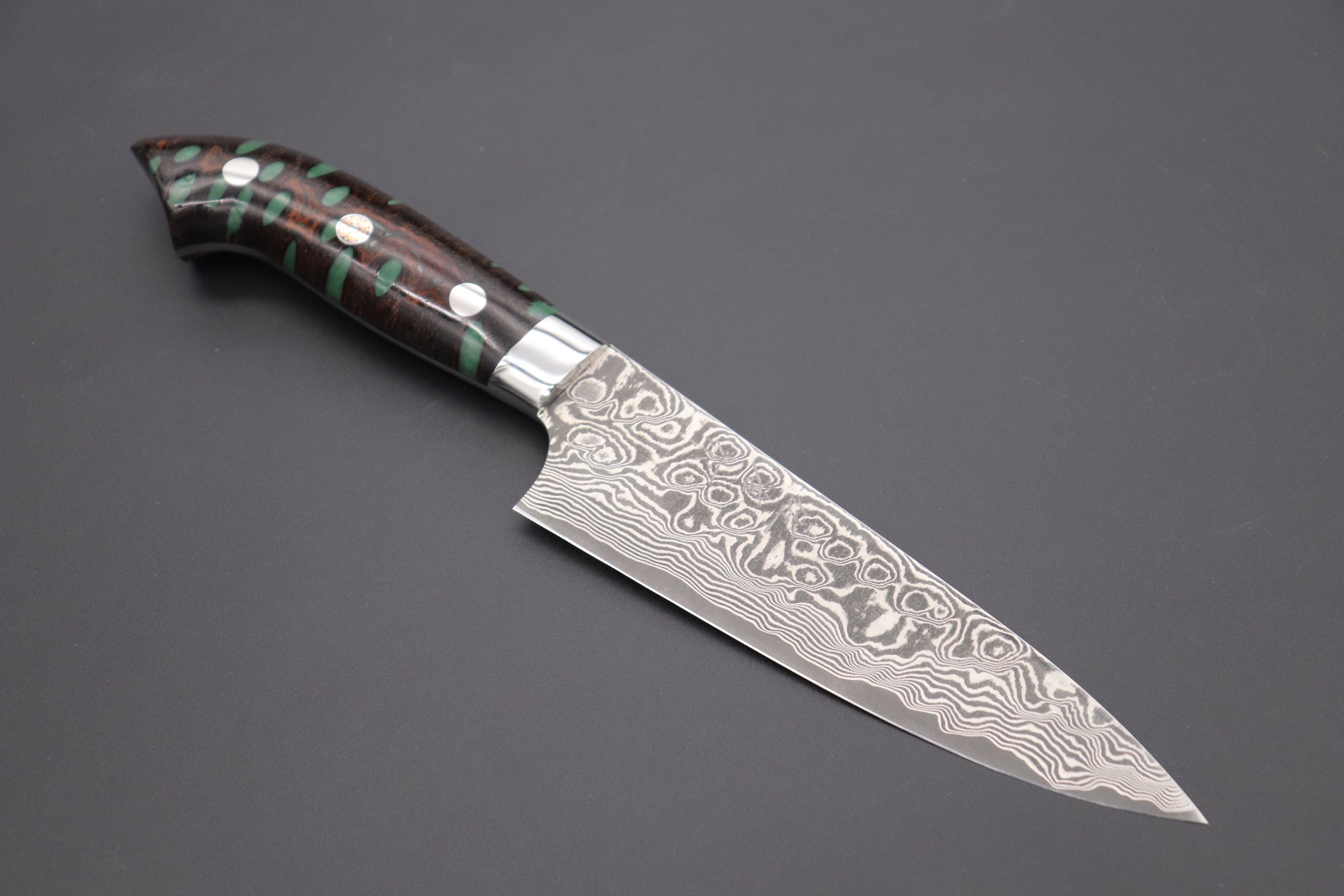 Takeshi Saji R-2 Custom Black Damascus Wild Series Santoku Knife