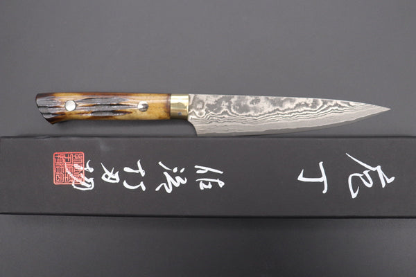 Takeshi Saji Petty Takeshi Saji VG-10 Custom Damascus Wild Series Petty (135mm and 150mm, Stag Bone Handle)